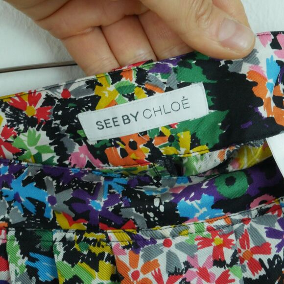 See by Chloe Mini Skirt 8 10 ? 100% Silk Floral Y2K Maximalist Spring Festival - Picture 6 of 8